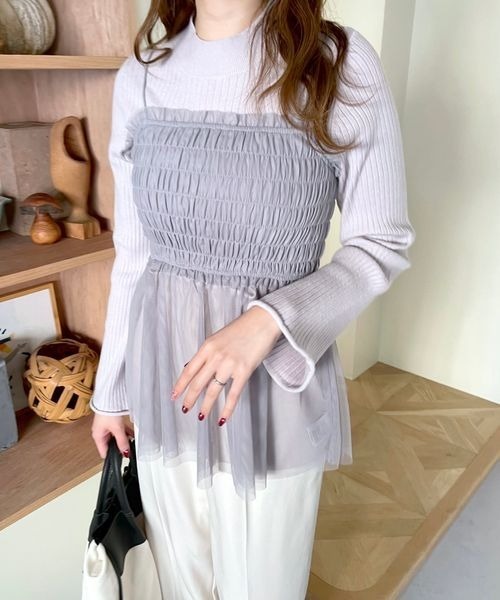 mysty woman（ミスティウーマン）の「チュールキャミリブニットSET　995504（ニット/セーター・レディース・モカ/ブルー系その他/アイボリー・FREE）」の10枚目の写真