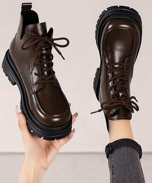 セール】厚底ブーツ韓国 編み上げシューズ美脚脚長（ブーツ