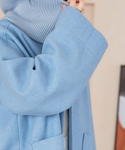 KOBE LETTUCE（コウベレタス）の「ニットスヌード付きノーカラーコート（ノーカラーコート・レディース・ブラウン/グレー/グレイッシュベージュ/ブルー・M）」の9枚目の写真