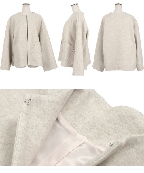 KOBE LETTUCE（コウベレタス）の「ニットスヌード付きノーカラーコート（ノーカラーコート・レディース・ブラウン/グレー/グレイッシュベージュ/ブルー・M）」の12枚目の写真
