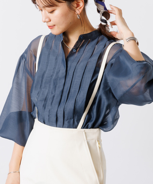 Rouge vif（ルージュヴィフ）の「シアータックフレアブラウス（シャツ/ブラウス・レディース・ホワイト/グリーン/グレイッシュブルー・フリー）」の3枚目の写真