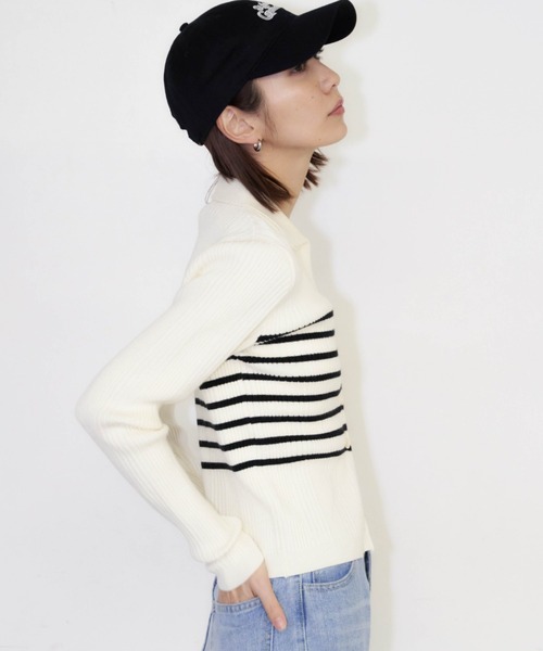 Auntie Rosa Holiday（アンティローザホリデー）の「ボーダーニットポロカーディガン / トップス（カーディガン/ボレロ・レディース・ブラック/アイボリー・FREE）」の15枚目の写真