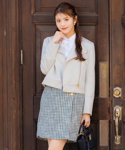 SWINGLE（スウィングル）の「★エコスエードダブルライダースジャケット（ライダースジャケット・レディース・アイボリー/ベージュ/ミント/ピンク・SMALL/MEDIUM）」の3枚目の写真