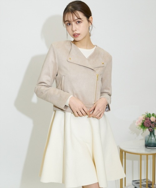 SWINGLE（スウィングル）の「★エコスエードダブルライダースジャケット（ライダースジャケット・レディース・アイボリー/ベージュ/ミント/ピンク・SMALL/MEDIUM）」の7枚目の写真