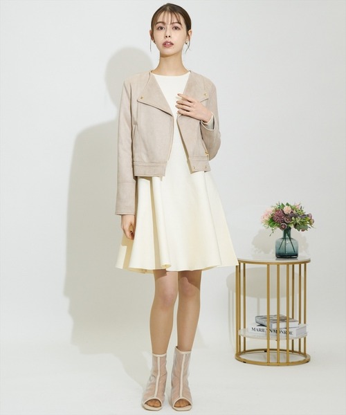 SWINGLE（スウィングル）の「★エコスエードダブルライダースジャケット（ライダースジャケット・レディース・アイボリー/ベージュ/ミント/ピンク・SMALL/MEDIUM）」の12枚目の写真