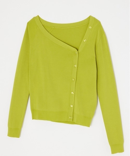 THROW by SLY(スローバイスライ)の「THROW ASYMMETRY HG C/D アシンメトリー ハイゲージ カーディガン(カーディガン/ボレロ・レディース・ライトグリーン/ブラック・FREE)」の1枚目の写真
