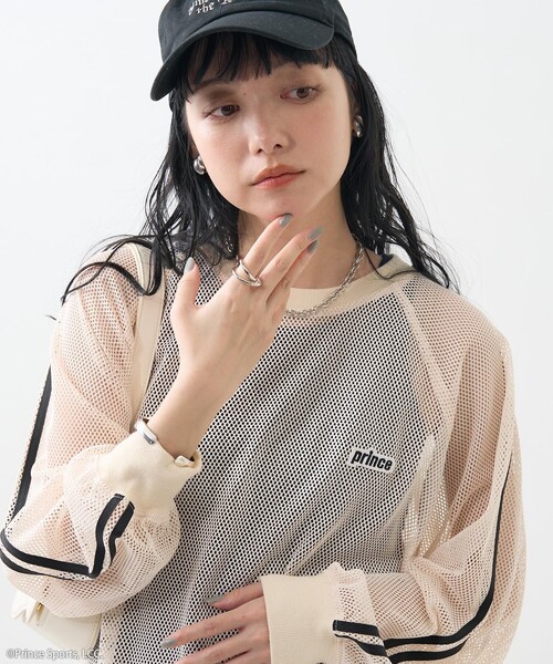 FREAK'S STORE（フリークスストア）の「prince/プリンス prince メッシュライン プルオーバー（Tシャツ/カットソー・レディース・オフホワイト/ブラック/ネイビー・ﾌﾘ-）」の2枚目の写真