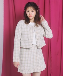 LANTINAM（ランティナム）の「チェックツイードジャケット（ノーカラージャケット）」