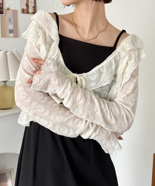 CLEA（クレア）の「ラッフルフリルクロップド丈レースボレロ（カーディガン/ボレロ・レディース・アイボリー/ホワイト・FREE）」の18枚目の写真