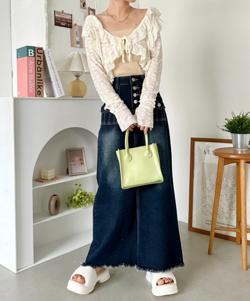 セール】ラッフルフリルクロップド丈レースボレロ（カーディガン