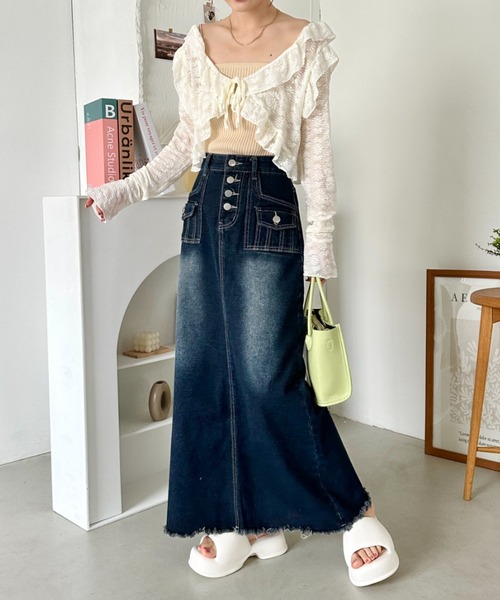 セール】ラッフルフリルクロップド丈レースボレロ（カーディガン