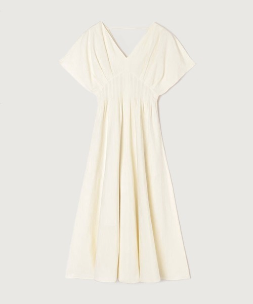 新品 anuans リネン混ウエストタックワンピース IVORY anuans(アニュアンス)の「リネン混ウエストタックワンピース