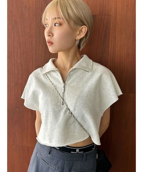 EMODA（エモダ）の「カバーハーフジップトップ（Tシャツ/カットソー・レディース・ホワイト/グレー/ブラック/ブルー・FREE）」の3枚目の写真