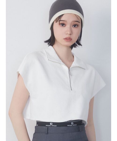 EMODA（エモダ）の「カバーハーフジップトップ（Tシャツ/カットソー・レディース・ホワイト/グレー/ブラック/ブルー・FREE）」の11枚目の写真