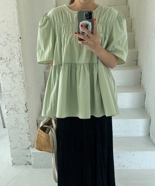 N.s（エヌドットエス）の「フロントギャザーペプラムブラウス（シャツ/ブラウス・レディース・グリーン/ピンク/ブラック・FREE）」の18枚目の写真