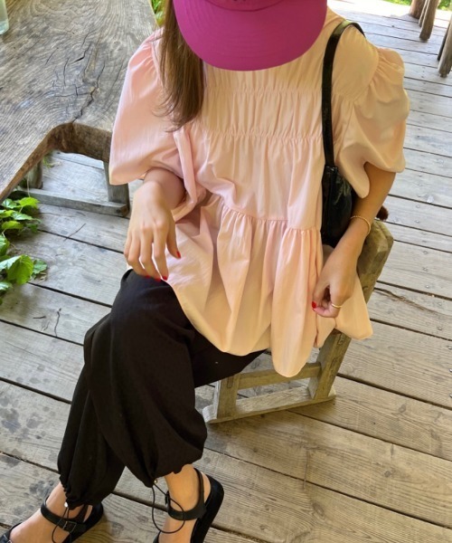 N.s（エヌドットエス）の「フロントギャザーペプラムブラウス（シャツ/ブラウス・レディース・グリーン/ピンク/ブラック・FREE）」の7枚目の写真