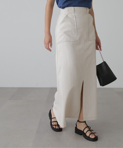 FREE'S MART(フリーズマート)の「◆【3サイズ展開XS-M】麻混フロントスリットマキシスカート【低身長サイズ有】(スカート・レディース・ブラック/ホワイト/ブラウン系その他・SMALL/MEDIUM/X-SMALL)」の1枚目の写真