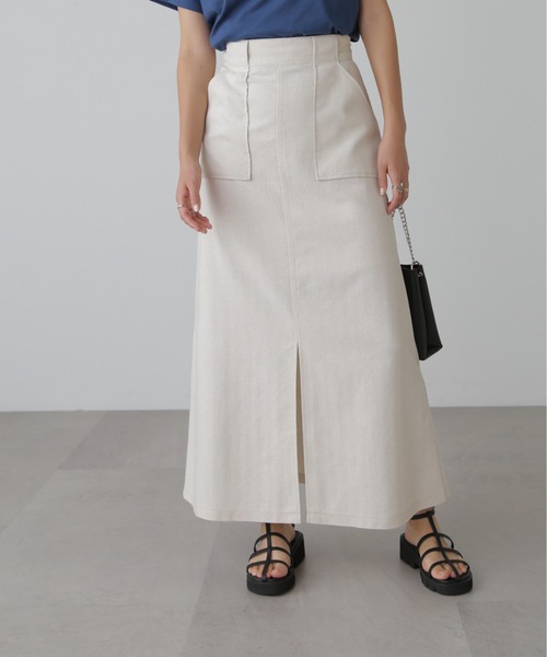 FREE'S MART(フリーズマート)の「◆【3サイズ展開XS-M】麻混フロントスリットマキシスカート【低身長サイズ有】(スカート・レディース・ブラック/ホワイト/ブラウン系その他・SMALL/MEDIUM/X-SMALL)」の4枚目の写真