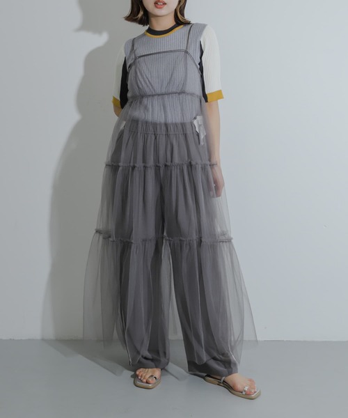 長袖 リュクス ティアードチュール ブラック ワンピース Lovilyn（ラヴィリン）の「チュールロングワンピース