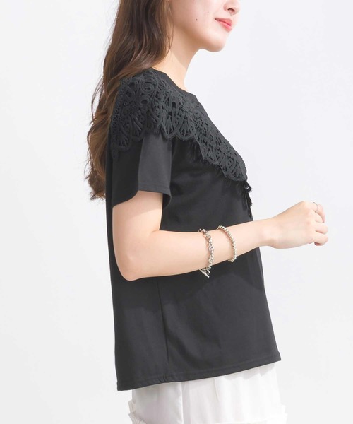 PICCIN(ピッチン)の「【WEB限定】ビッグカラー天竺Tシャツ(Tシャツ/カットソー・レディース・オフホワイト/ブラック・M/L)」の4枚目の写真