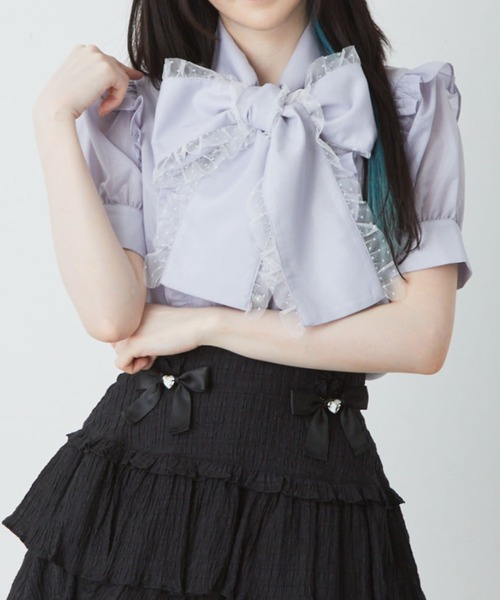 Ank Rouge（アンクルージュ）の「チュールフリルリボンタイブラウス（シャツ/ブラウス・レディース・ホワイト/ブラック/ブルー・M）」の3枚目の写真