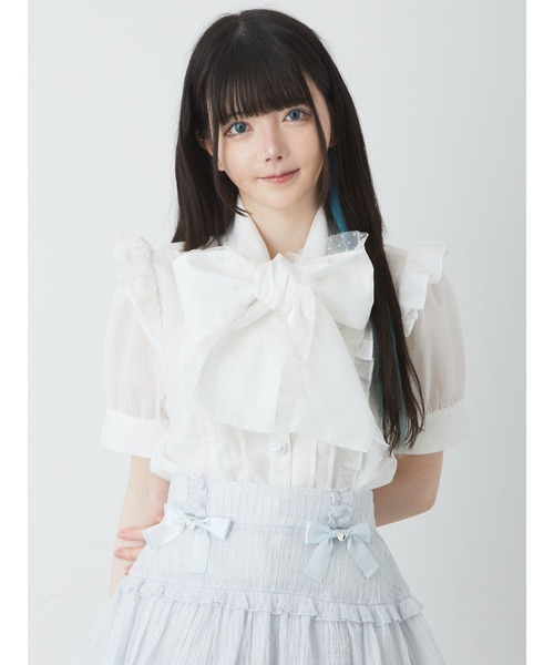 Ank Rouge（アンクルージュ）の「チュールフリルリボンタイブラウス（シャツ/ブラウス・レディース・ホワイト/ブラック/ブルー・M）」の4枚目の写真