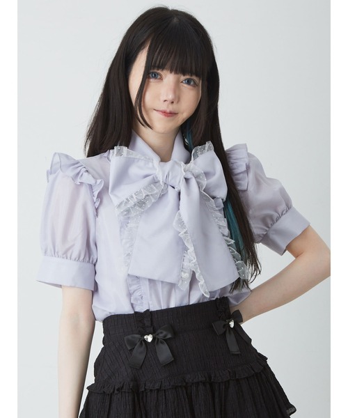 Ank Rouge（アンクルージュ）の「チュールフリルリボンタイブラウス（シャツ/ブラウス・レディース・ホワイト/ブラック/ブルー・M）」の5枚目の写真