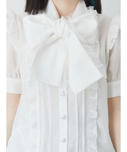 Ank Rouge（アンクルージュ）の「チュールフリルリボンタイブラウス（シャツ/ブラウス・レディース・ホワイト/ブラック/ブルー・M）」の7枚目の写真