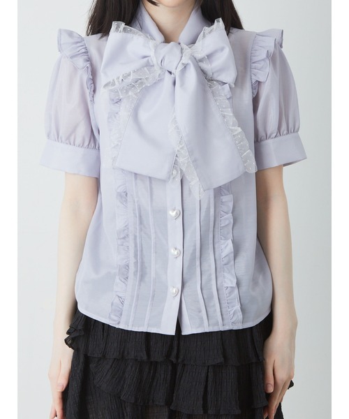 Ank Rouge（アンクルージュ）の「チュールフリルリボンタイブラウス（シャツ/ブラウス・レディース・ホワイト/ブラック/ブルー・M）」の8枚目の写真