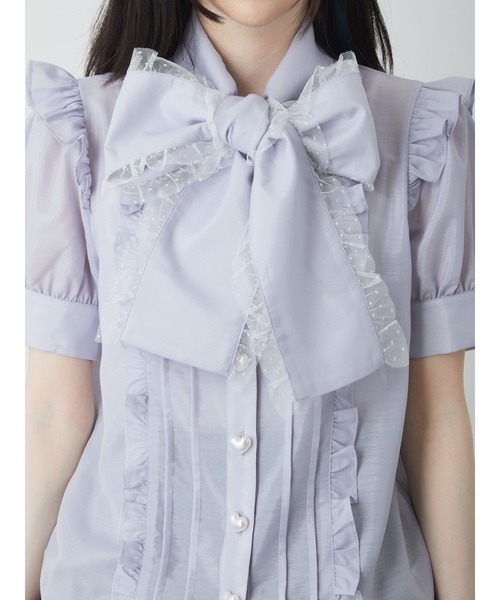 Ank Rouge（アンクルージュ）の「チュールフリルリボンタイブラウス（シャツ/ブラウス・レディース・ホワイト/ブラック/ブルー・M）」の9枚目の写真