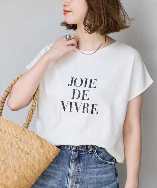 B.C STOCK(ベーセーストック)の「《追加2》フレンチスリーブロゴTEE(Tシャツ/カットソー・レディース・ネイビー/アイボリー/ホワイト・FREE)」の1枚目の写真