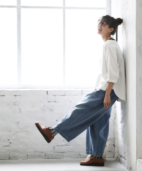 店長がつくったデニムもぽわんと9分丈ワイドパンツ（デニムパンツ