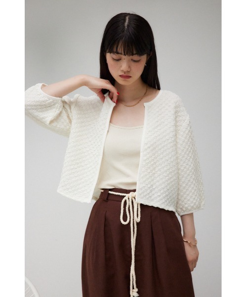 AZUL by moussy（アズールバイマウジー）の「ポップコーンカットカーディガン（カーディガン/ボレロ・レディース・オレンジ/ブラック/オフホワイト・FREE）」の5枚目の写真