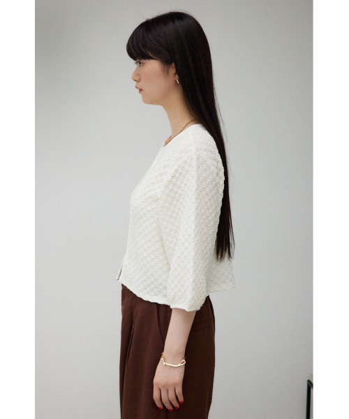 AZUL by moussy（アズールバイマウジー）の「ポップコーンカットカーディガン（カーディガン/ボレロ・レディース・オレンジ/ブラック/オフホワイト・FREE）」の8枚目の写真