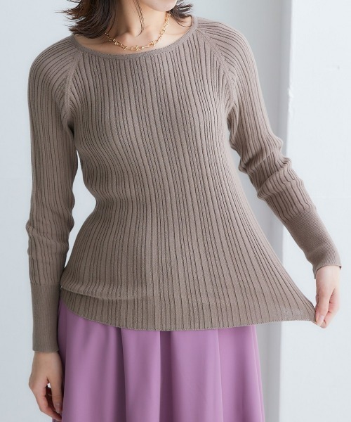 nissen（ニッセン）の「綿１００％クルーネックランダムリブニット（ニット/セーター・レディース・グリーン/チャコールグレー/グレイッシュベージュ/アイボリー/ブラック/ライトグレー・LL/L/M/S/3L）」の5枚目の写真