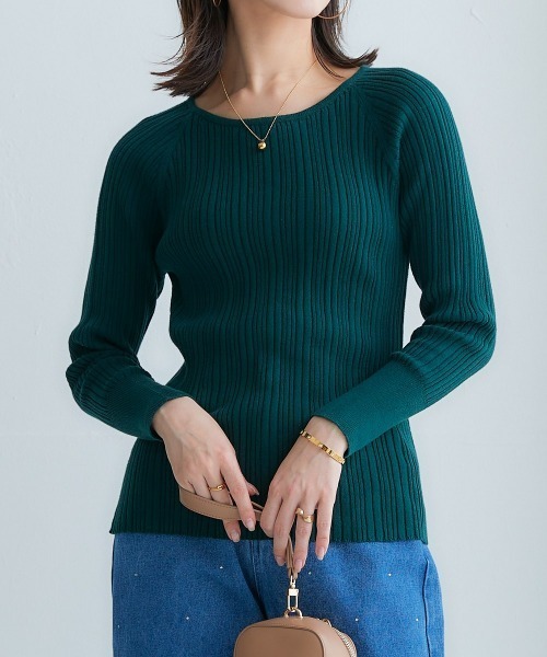 nissen（ニッセン）の「綿１００％クルーネックランダムリブニット（ニット/セーター・レディース・グリーン/チャコールグレー/グレイッシュベージュ/アイボリー/ブラック/ライトグレー・LL/L/M/S/3L）」の6枚目の写真