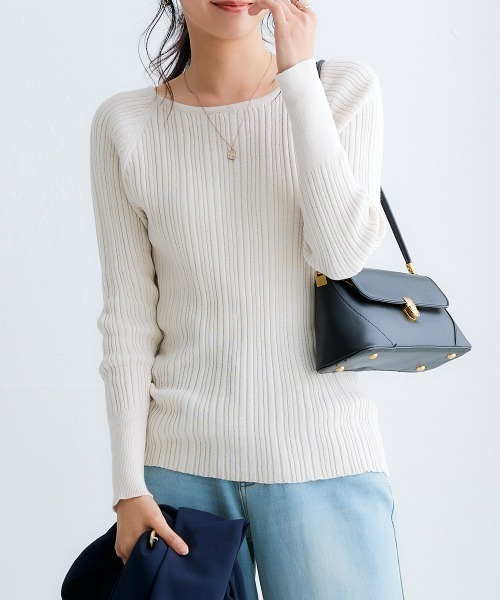 nissen（ニッセン）の「綿１００％クルーネックランダムリブニット（ニット/セーター・レディース・グリーン/チャコールグレー/グレイッシュベージュ/アイボリー/ブラック/ライトグレー・LL/L/M/S/3L）」の2枚目の写真