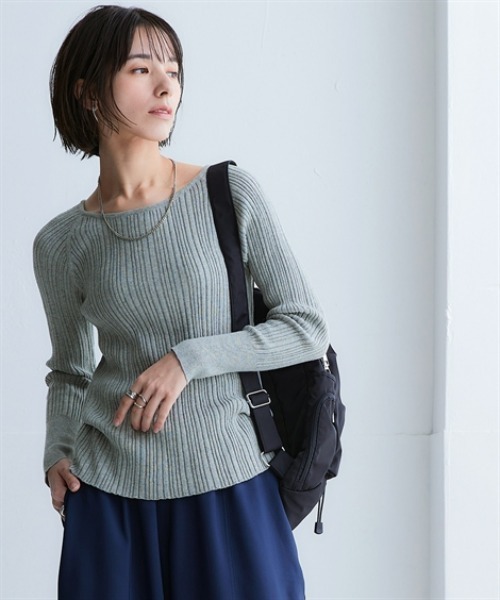 nissen（ニッセン）の「綿１００％クルーネックランダムリブニット（ニット/セーター・レディース・グリーン/チャコールグレー/グレイッシュベージュ/アイボリー/ブラック/ライトグレー・LL/L/M/S/3L）」の4枚目の写真