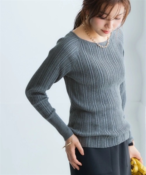 nissen（ニッセン）の「綿１００％クルーネックランダムリブニット（ニット/セーター・レディース・グリーン/チャコールグレー/グレイッシュベージュ/アイボリー/ブラック/ライトグレー・LL/L/M/S/3L）」の18枚目の写真