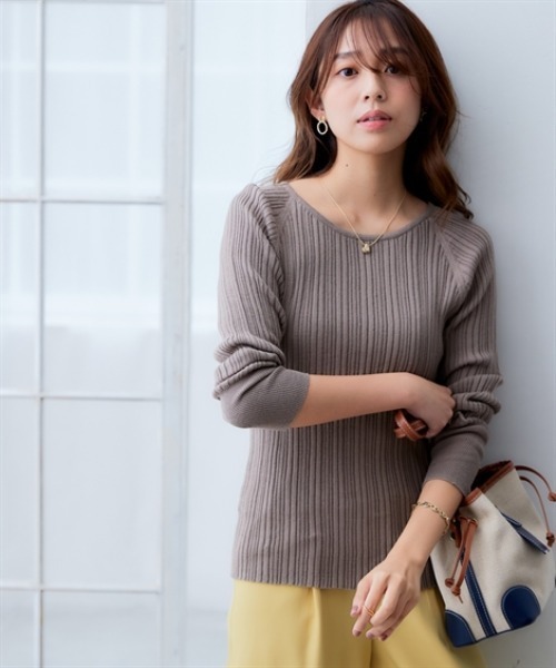 nissen（ニッセン）の「綿１００％クルーネックランダムリブニット（ニット/セーター・レディース・グリーン/チャコールグレー/グレイッシュベージュ/アイボリー/ブラック/ライトグレー・LL/L/M/S/3L）」の15枚目の写真