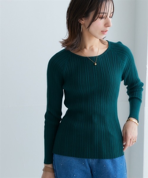 nissen（ニッセン）の「綿１００％クルーネックランダムリブニット（ニット/セーター・レディース・グリーン/チャコールグレー/グレイッシュベージュ/アイボリー/ブラック/ライトグレー・LL/L/M/S/3L）」の9枚目の写真