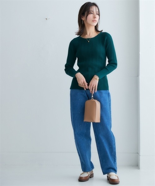 nissen（ニッセン）の「綿１００％クルーネックランダムリブニット（ニット/セーター・レディース・グリーン/チャコールグレー/グレイッシュベージュ/アイボリー/ブラック/ライトグレー・LL/L/M/S/3L）」の8枚目の写真