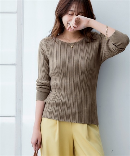 nissen（ニッセン）の「綿１００％クルーネックランダムリブニット（ニット/セーター・レディース・グリーン/チャコールグレー/グレイッシュベージュ/アイボリー/ブラック/ライトグレー・LL/L/M/S/3L）」の14枚目の写真