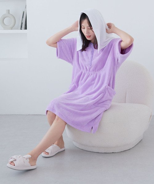 cross marche（クロスマルシェ）の「【MUSEE】前開き湯上りワンピース（ガウン/バスローブ・レディース・ブラウン/ネイビー/ラベンダー・M/L）」の5枚目の写真