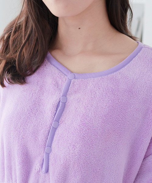 cross marche（クロスマルシェ）の「【MUSEE】前開き湯上りワンピース（ガウン/バスローブ・レディース・ブラウン/ネイビー/ラベンダー・M/L）」の7枚目の写真