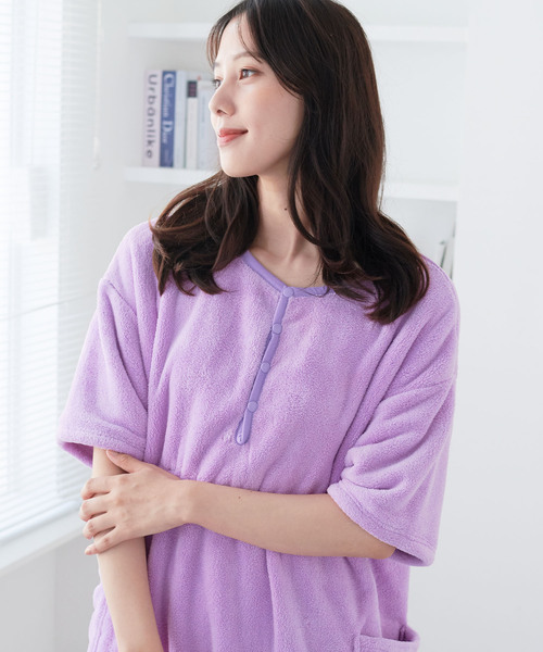 cross marche（クロスマルシェ）の「【MUSEE】前開き湯上りワンピース（ガウン/バスローブ・レディース・ブラウン/ネイビー/ラベンダー・M/L）」の9枚目の写真