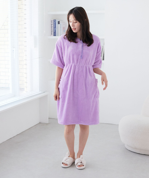 cross marche（クロスマルシェ）の「【MUSEE】前開き湯上りワンピース（ガウン/バスローブ・レディース・ブラウン/ネイビー/ラベンダー・M/L）」の11枚目の写真