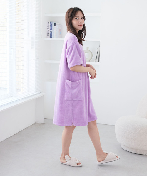 cross marche（クロスマルシェ）の「【MUSEE】前開き湯上りワンピース（ガウン/バスローブ・レディース・ブラウン/ネイビー/ラベンダー・M/L）」の12枚目の写真