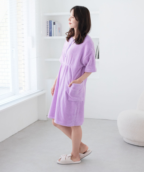 cross marche（クロスマルシェ）の「【MUSEE】前開き湯上りワンピース（ガウン/バスローブ・レディース・ブラウン/ネイビー/ラベンダー・M/L）」の14枚目の写真