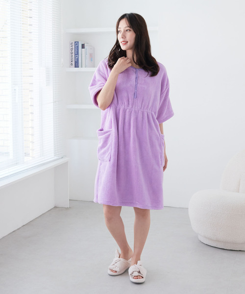 cross marche（クロスマルシェ）の「【MUSEE】前開き湯上りワンピース（ガウン/バスローブ・レディース・ブラウン/ネイビー/ラベンダー・M/L）」の15枚目の写真